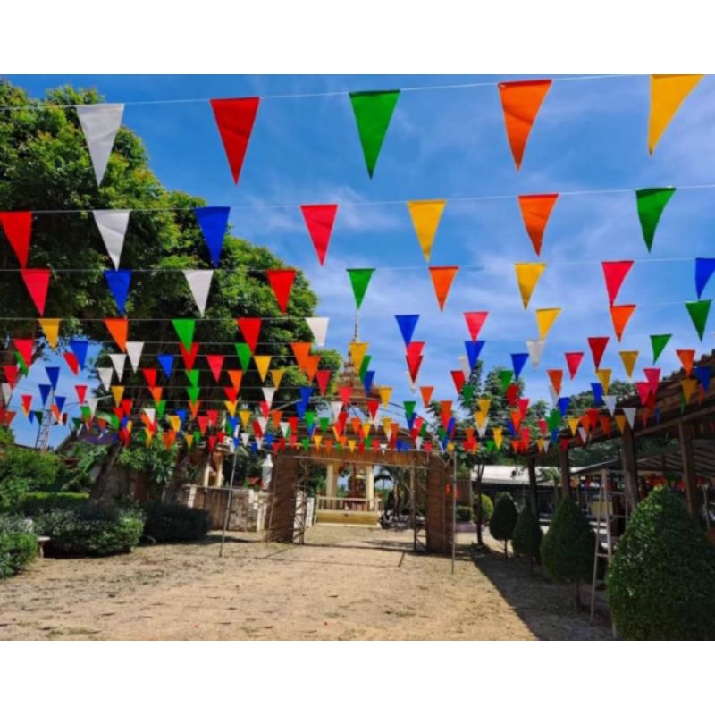 ธงราว7สีธงราวสามเหลี่ยมธงหลากสีธงงานวัดธงราวธงทิวธงงานบวชธงงานแต่งธงสายรุ้งธงประดับธงสามเหลี่ยมธงงานวัด7สีธงกฐินธงงานบวช