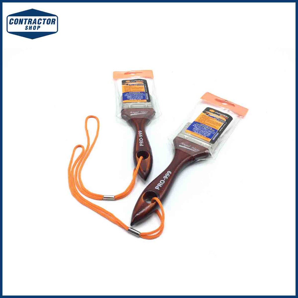 แปรง ทาสี ด้ามไม้ รุ่น ขนขาว ละเอียด Pumpkin (Angle Hair) ขนาด 2"  Pro-999 (30310)