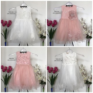 ชุดเดรสเด็กเเขนกุด กระโปรงพริ้ว ผูกโบว์หลัง เกรดพรีเมี่ยม อายุ 3-6 ขวบ       Size 90,100,110,120