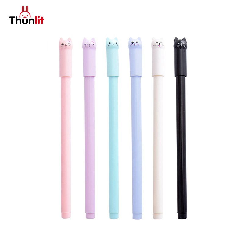 Thunlit ปากกาเจล ลายการ์ตูนแมวน่ารัก สร้างสรรค์ 0.38 มม. สําหรับเด็ก นักเรียน ขายส่ง 6 ชิ้น