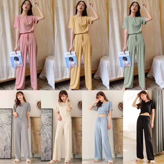 ชุดเซต  2 ชิ้น เสื้อกางเกง ผ้านิ่ม ใส่สบาย สีพื้นใส่ได้ทุกงานสวยผ้าใส่สบาย