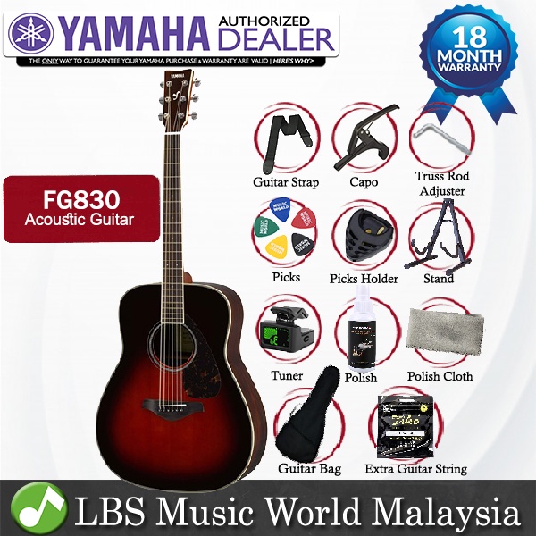 Yamaha FG830 44" ซื้อ Solid Sitka Spruce Top Acoustic Guitar Tobacco Sunburst (FG 830)