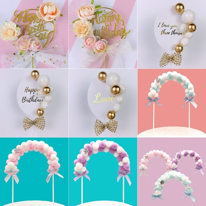 ธงสีทองสีชมพูสําหรับตกแต่งเค้กแต่งงานงานเลี้ยงวันเกิดคัพเค้กขนมหวาน