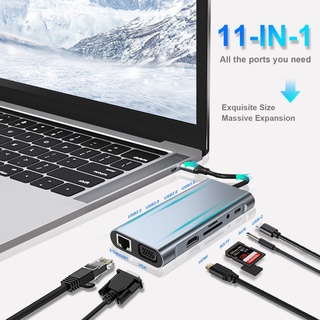 KINGSTUDIOS 11-in-1ฮับอะแดปเตอร์อ่านการ์ดUSB HDMI4K Type-C Hub RJ45 USB SD/TF PD3.5 มม. ชาร์จเร็ว พอร์ต Gigabit Ethernet