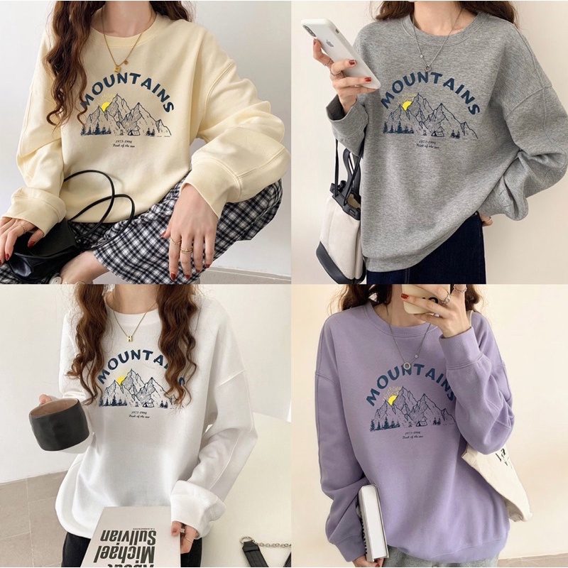 Smart เสื้อเเขนยาว เกาหลี MOUNT AINS สไตล์สายชิวล์ สกรีนงานสวย ผ้าคอตตอน สวมใส่สบาย 525