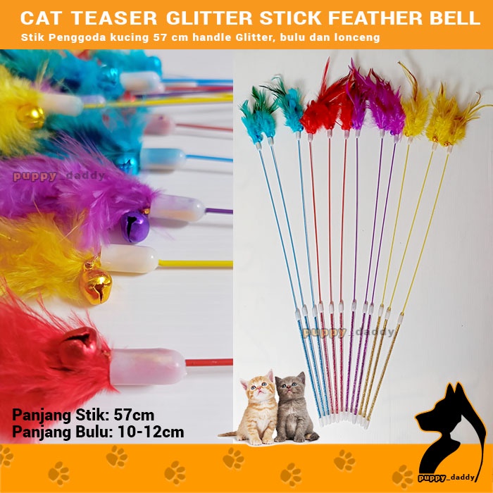 Cat Teaser Glitter Stick 57 ซม. Feather Bell - Cat Teaser Stick Feather Bell - Glitter Cat Stick