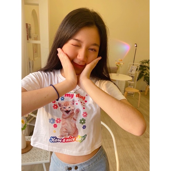 ZAPSHOP- IMD. ครอปน้องแมวรุ้ง ผ้าคอตตอน น่ารักมาก🐈🌈💘