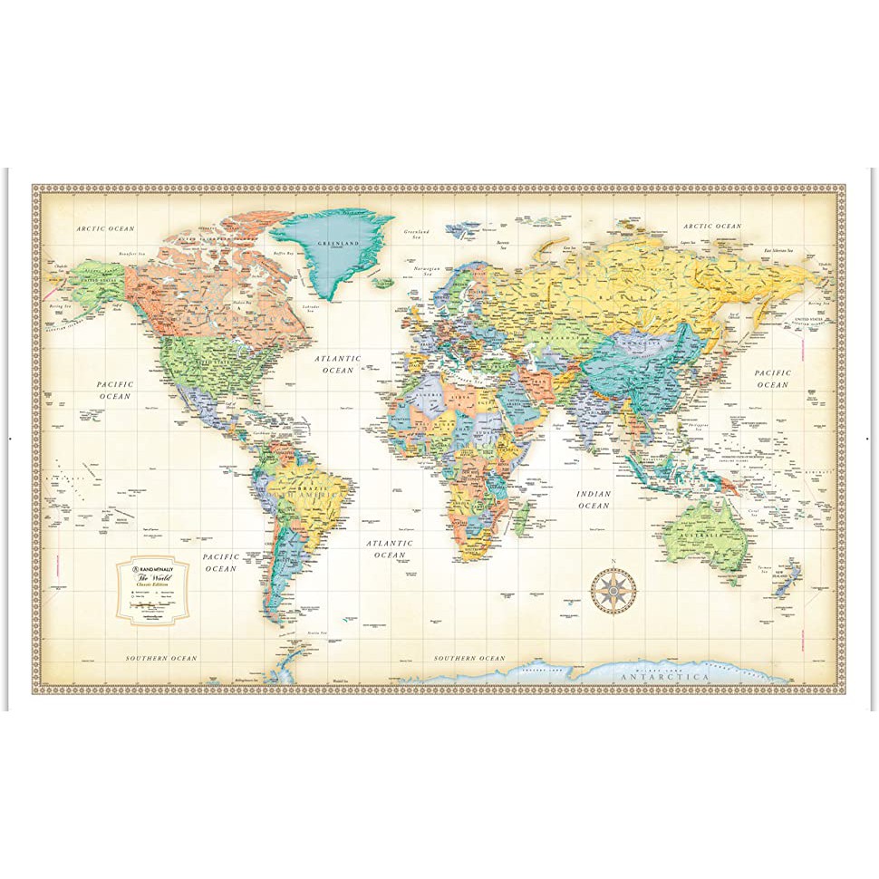 Rand McNally Classic Edition World Wall Maps- ขนาดรีดกระดาษ: 50" x 32"