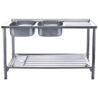 Sink stand FREESTANDING SINK 2B1D LINEA AL STAINLESS STEEL Sink device Kitchen equipment อ่างล้างจานขาตั้ง ซิงค์ขาตั้ง 2