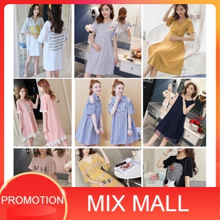 (ลดล้างสต็อก3) MixMall ชุดสาวอวบ ชุดคลุมท้อง Classic Stylish Maternity Dress Nursing Dress