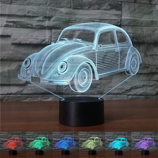 Volkswagen Beetle โคมไฟตั้งโต๊ะอะคริลิค LED รูปด้วง 3D ไล่โทนสี 7 สี สําหรับตกแต่งบ้าน