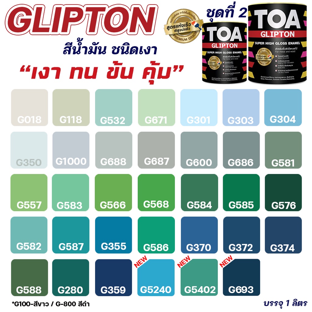 สีน้ำมัน สีเคลือบเงา TOA Glipton ชุดที่ 2 สีทาเหล็ก ทาไม้ สีกันสนิม สามารถสั่งผสมสีตามรหัส TOA ได้ ขนาด 0.946L