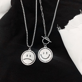 Fashion Guochao Net Red Men and Women with The Same Style Rotating Smiley Necklace Ins Hip-hop Street Couple Double-sided Expression Dance Pendant