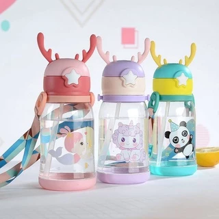 🌟สินค้าพร้อมส่ง🌟 ขวดน้ำ กระติกน้ำ กระบอกน้ำเด็ก กระติกน้ำเด็กลายการ์ตูน ขวดน้ำเด็กลายน่ารักๆ แบบหลอดดูด มีสายสะพาย🌟