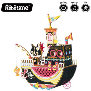 กล่องดนตรีไขลาน เคลื่อนไหวได้ DIY Music Box Robotime - Fishing Kitty น้องแมวตกปลา