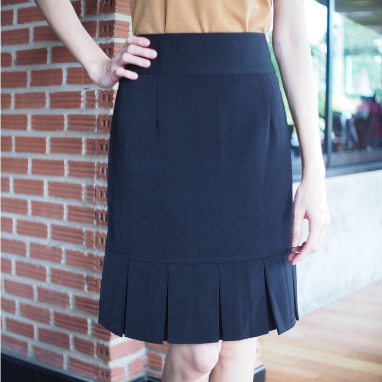 กระโปรงทรงตรง จีบชาย ผ้านาโน สีดำ สีกรมท่า สีเทา ไซส์ S,M,L,XL,2XL,3XL,4XL, 5XL,6XL ยาว 21,24 นิ้ว มีซับใน bykkskirt