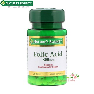 Natures Bounty Folic Acid Maximum Strength 800 mcg 250 Tablets ฟอลิค แอซิด