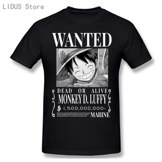 ย้อนยุคเสื้อยืดผ้าฝ้าย 100% พิมพ์ลายอนิเมะ One Piece Luffy 1.5B Berry Wanted สําหรับผู้ชายS-5XL