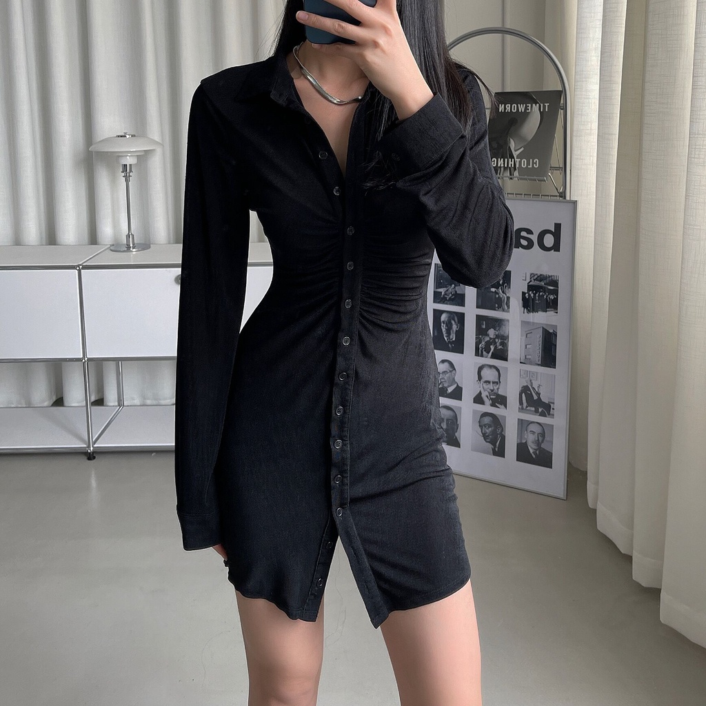 Leafy long sleeve Dress มินิเดรส แขนยาว สไตล์ฝรั่ง_Gioia.991 ( #gii323 )