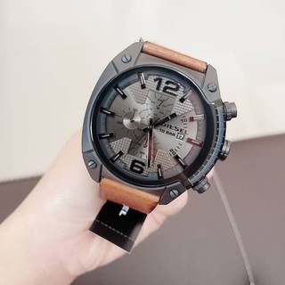 (สด-ผ่อน)🎗แท้100% DIESEL Chronograph Grey Dial Brown Leather Mens Watch⌚