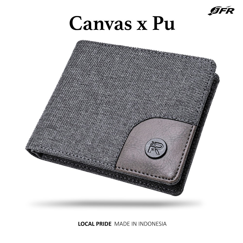 กระเป๋าสตางค์หนังแท้ผู้ชาย Original Canvas JFR JSHOP02 สีเทา