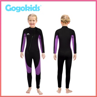 Gogokids Youth Junior Girls Wetsuit 2.5 มม. นีโอพรีน One Piece ซิปด้านหน้า แขนยาว ชุดดําน้ํา ความร้อน เต็มชุด สําหรับว่ายน้ํา ดําน้ํา กีฬาทางน้ํา