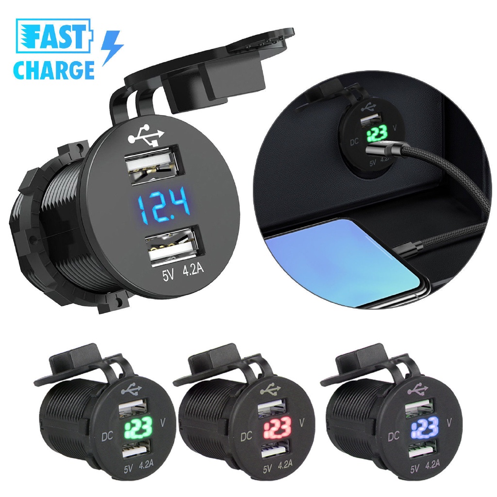 12V 24V Qc 3.0 Dual Usb อุปกรณ์ชาร์จแบต Dual Port 38W Dual Port Usb สําหรับติดรถยนต์