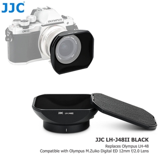 กล้อง JJC LH-J48II ฮูดเลนส์สีดําที่มีฝาฮูดสําหรับ Olympus M.Zuiko ดิจิตอล ED 12mm f/2.0 เลนส์แทนที่ Olympus LH-48