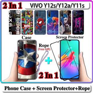 2 IN 1 เคส VIVO Y12s Y12a Y11s เคส พร้อมกระจกนิรภัย โค้ง เซรามิก ป้องกันหน้าจอ LOL และฮีโร่