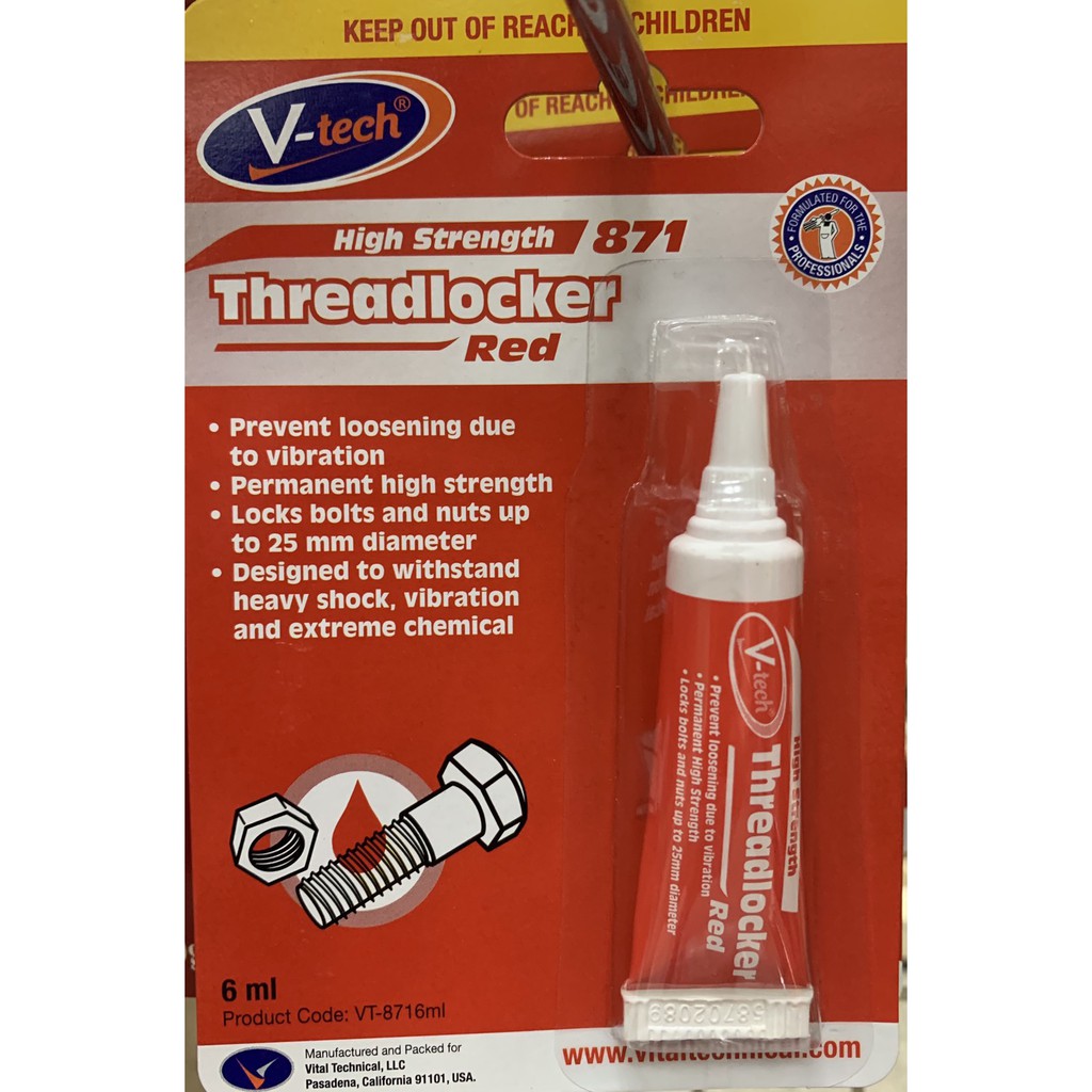 VT8716 กาวล๊อคเกลียวสีแดง บรรจุ ขนาด 6 ml.