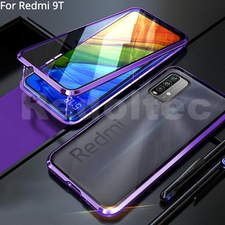 เคส Redmi 9T สองด้านด้านหน้าหลังกระจกแม่เหล็กดูดซับ 360 เต็มร่างกายป้องกันแม่เหล็กฮาร์ดปกหลัง