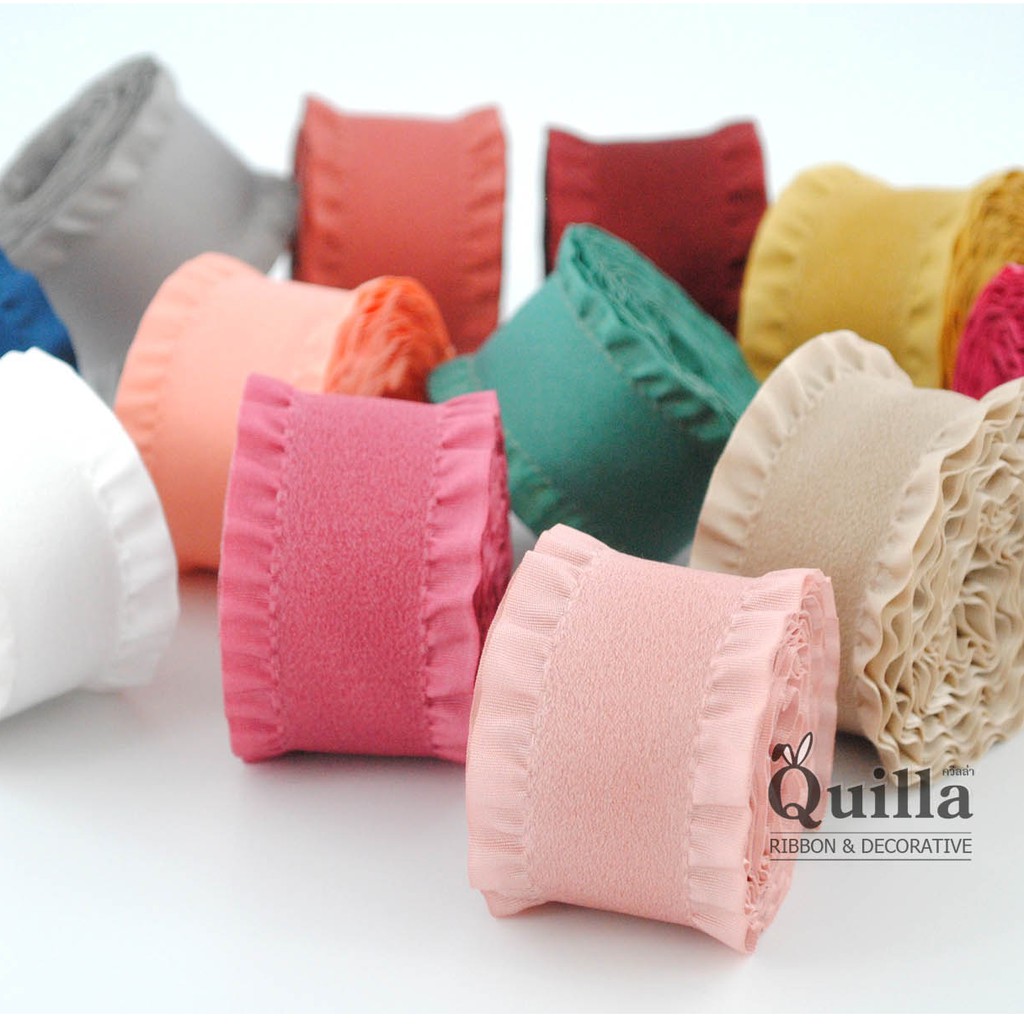 ริบบิ้นผ้าซูเอ็ดขอบระบาย 38มิล