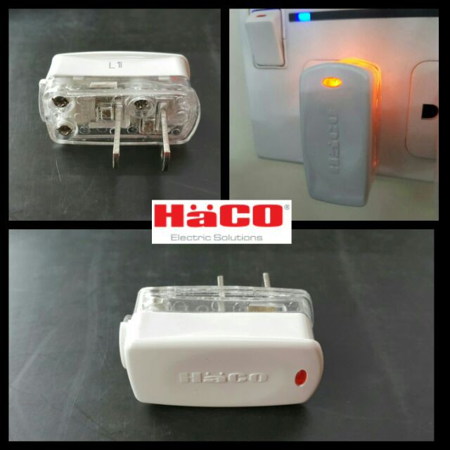 HACO (ฮาโก้) ปลั๊กตัวผู้ 3 ขา มีไฟโชว์สถานะการทำงาน รุ่น Master P-002 สีขาว