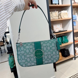 พร้อมส่ง แท้ 🇺🇸💯% New Coach LONNIE BAGUETTE IN SIGNATURE JACQUARD (COACH C8306) SILVER/GREEN