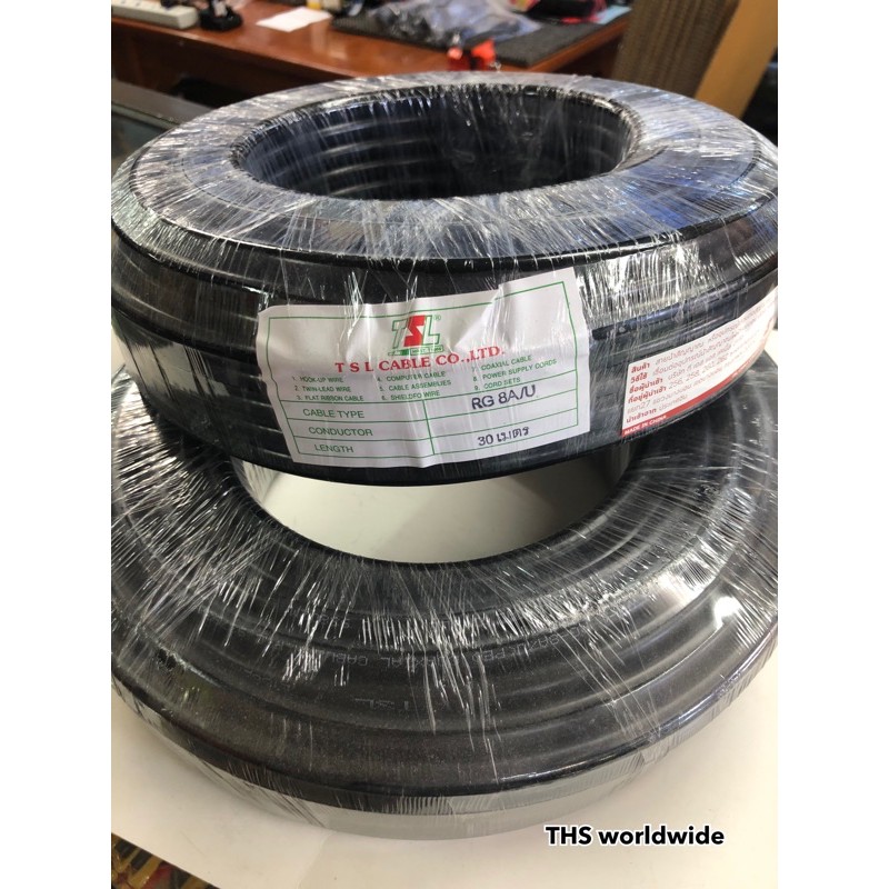 สายนำสัญญาณ RG-8 พร้อมขั้ว PL-259 สายอากาศ 50 โอห์ม (อย่างดี) รับส่งสัญญาณได้เป็นอย่างดี ป้องกันสัญญาณรบกวน