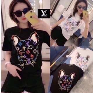 Elvi DOGGY DOG - DOG PUG Twin BLOUSE เสื้อยืด นําเข้า แบรนด์พรีเมี่ยม