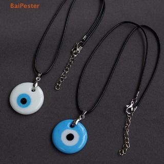 [BaiPester] Retro Jewelry Round Shape Devils Eye Necklace Lucky Blue Eye Glass Pendant Necklace Accessories Simplicity Wax Thread Necklace Gift For Girls