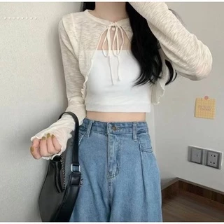 Cicishop(Q605) เสื้อคลุมแขนยาว ดีเทลเชือกผูกโบว์ แต่งชายระบาย จับแมทซ์ได้ทุกลุค สไตล์โคเรียสุด