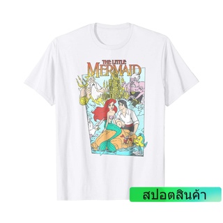 ROUND คอลูกเรือเสื้อยืดลำลองเสื้อยืดใหม่Disney The Little Mermaid Vintage Cover Graphic T-Shirt hODAขนาดเต็มS-3XLS to4XL