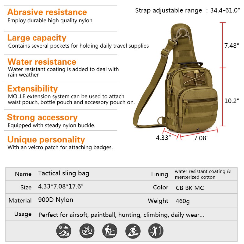 IDOGEAR ยุทธวิธีสลิงกระเป๋าแพ็คเล็ก EDC อันดับโจมตีช่วงเป้กองทัพทหารไหล่ Daypacks เป้สะพายหลังกลางแจ้ง BG3505