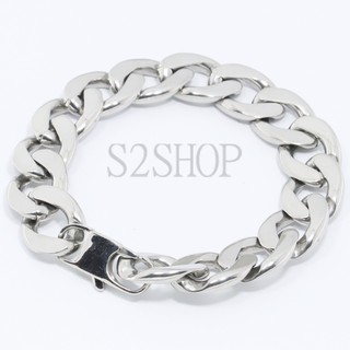 s2shop สร้อยข้อมือสแตนเลสแท้ สร้อยข้อมือสแตนเลส กำไลข้อมือสแตนเลส กำไลข้อมือ ลายโซ่แบนขัดเหลี่ยม ความกว้าง 15 มม.No.826