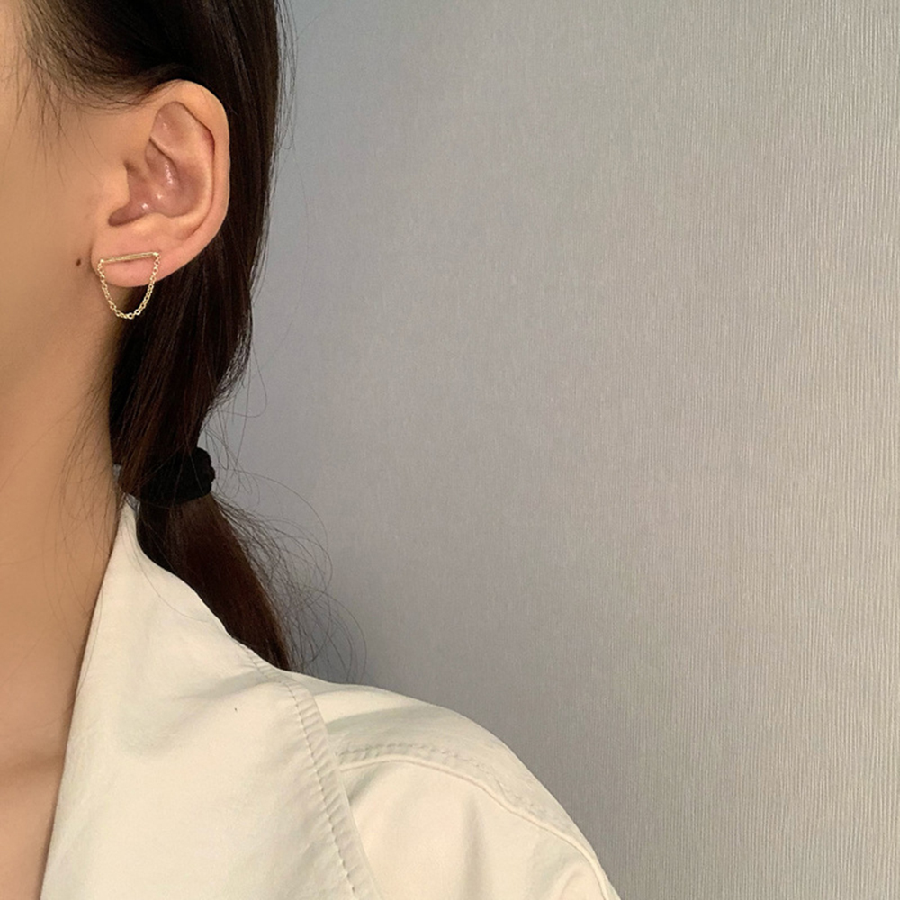 Gold Color Piercing Chain Stud Earring Ear Cuff Chain Line Thread ...