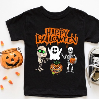 เสื้อยืดลําลอง คอกลม แขนสั้น พิมพ์ลาย Happy Halloween ทรงหลวม สําหรับเด็กผู้หญิง และเด็กผู้ชาย