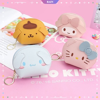 SANRIO กระเป๋าใส่เหรียญ หนัง PU แต่งซิป ขนาดเล็ก ลายการ์ตูน Cinnamoroll My Melody Hello Kitty น่ารัก สําหรับผู้หญิง