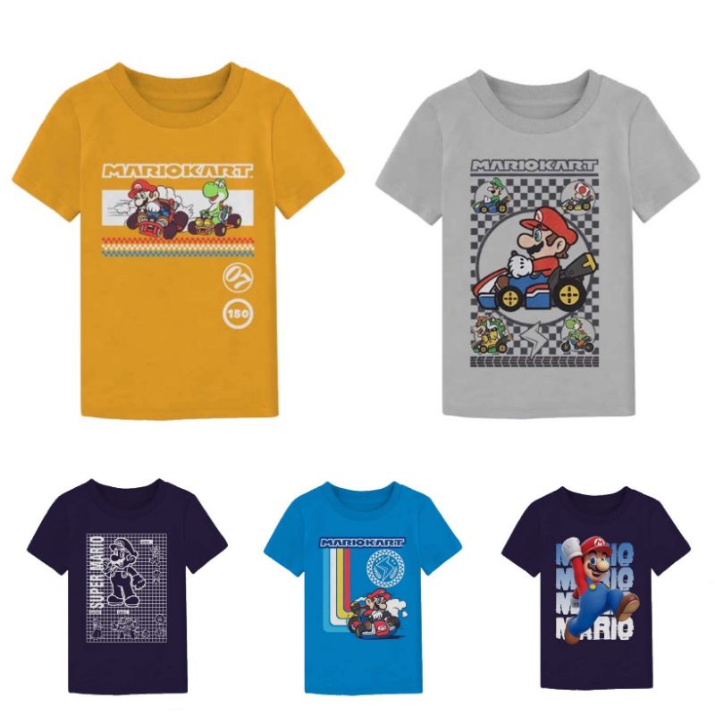 Super Mario Bros Games เสื้อยืดเด็กชายขนาด 8y 10y 12y 14y 16y / Mariokart เสื้อยืดเด็กผู้ชาย