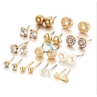 12pair / set ต่างหูหัวใจเพชรเพทาย anting ตาราง