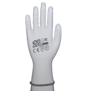 ถุงมือถักเคลือบ PU ไซส์L สีขาว อีโค่ ถุงมือยาง Knitted Gloves PU Coated Size L White Eco