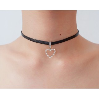 Choker สร้อยโชคเกอร์สายหนังสีดำ จี้รูปหัวใจ2