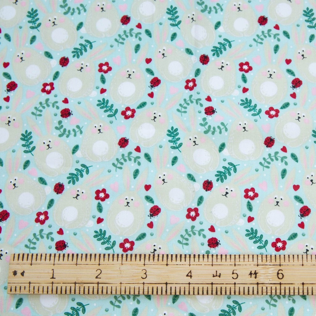 ผ้าคอตตอน poplin พิมพ์ลายดอกไม้ ลายกระต่าย ข้าวปั้น