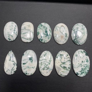 หินมอส อาเกต เจียรทรงหลังเบี้ย (Moss Agate Cabochon)